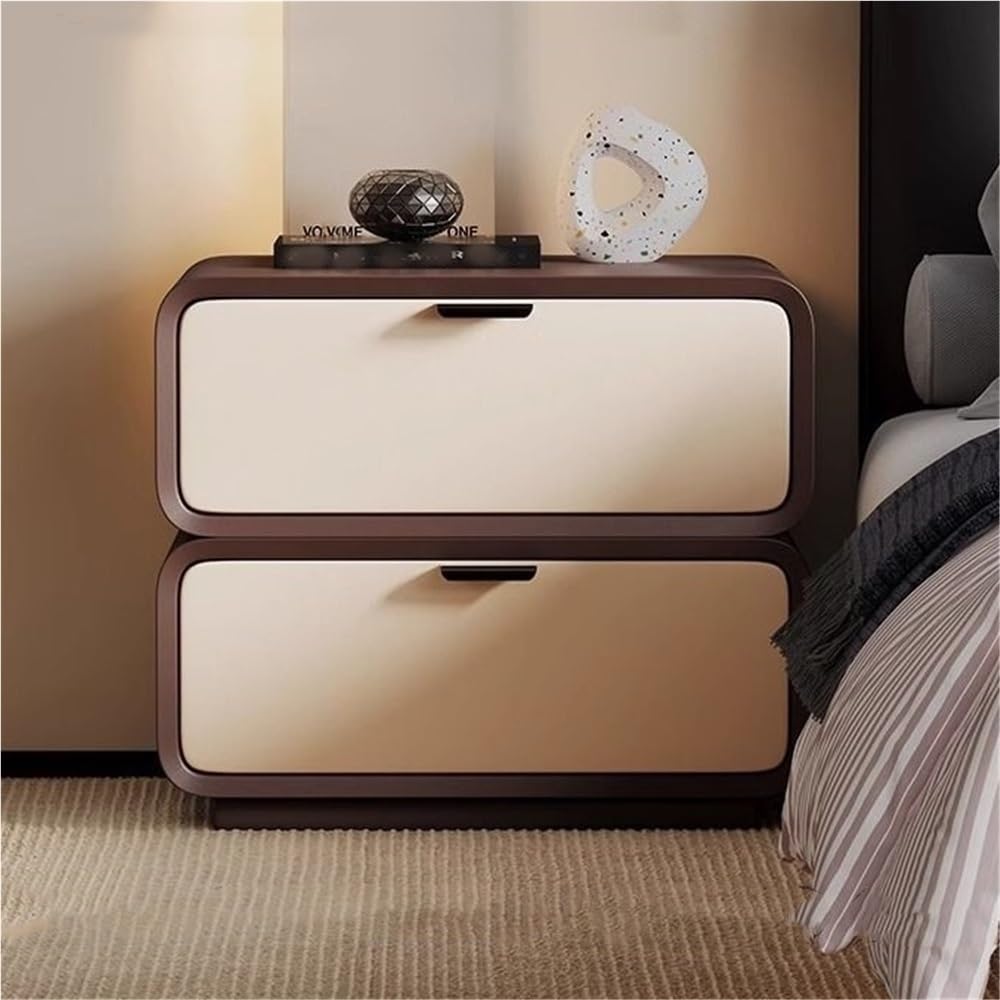 with 2 Drawers Cream Two-Tone Bedside Table Faux Leather and Solid Wood Frame Storage Cabinet End for Bedroom Living Room or Office(Coffee,15.7x15.7x18.9in)