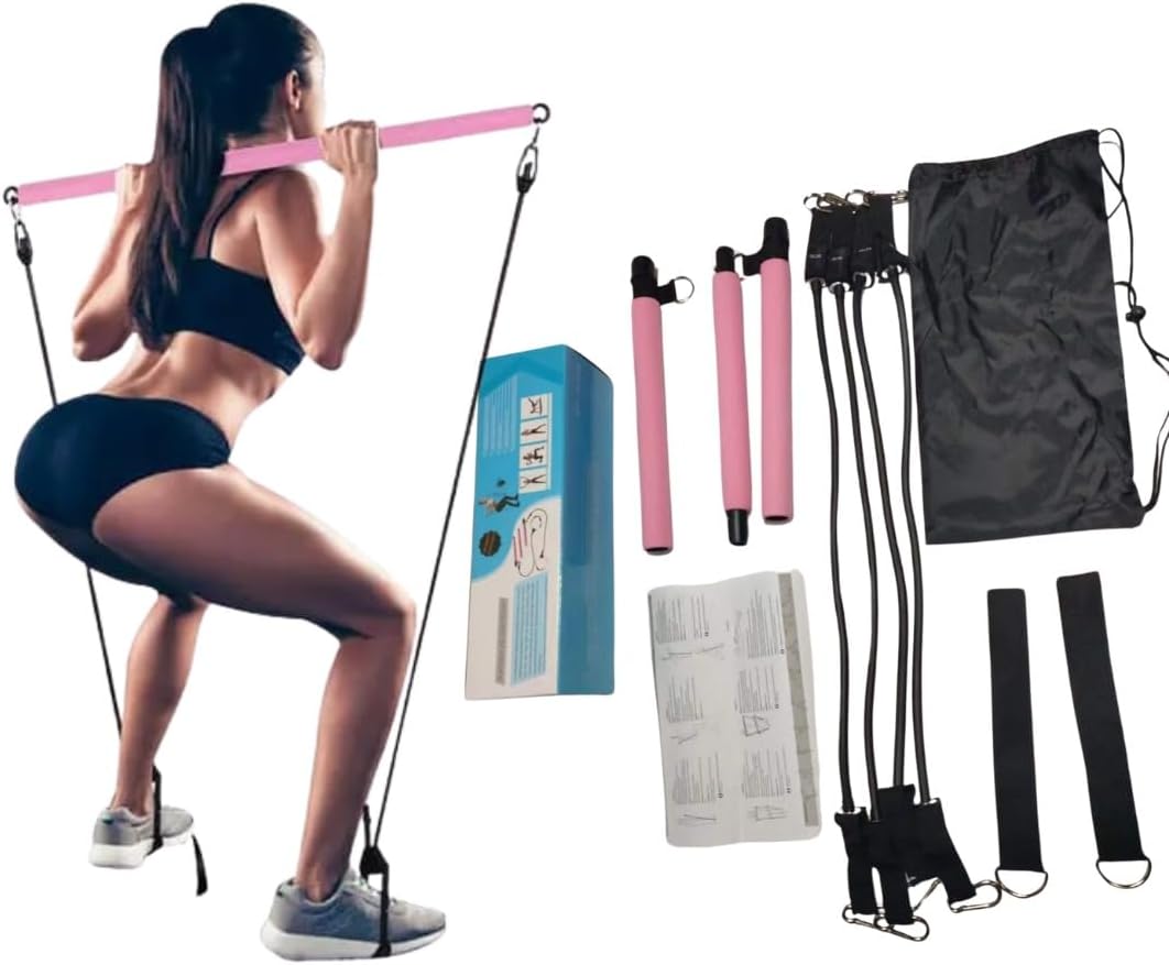 Pilates Bar Kit Workout Equipment for Legs,Hip,Waist and Arm,Exercise Fitness Equipment for Women & Men Home Gym Yoga Pilates, Pink, Black