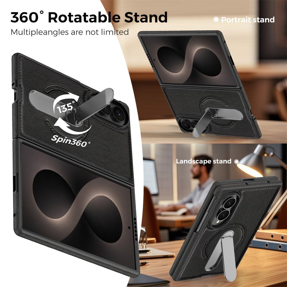 Custodia per telefono in pelle con supporto magnetico pieghevole per Samsung Galaxy Z Fold 8 Ultra 7 6 5 4 con ricarica wireless e antiurto, grigia, per Samsung Galaxy Z Fold 7