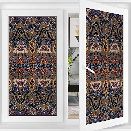 Caramel Violet No Adhesive Stained Glass Window Decor Historical Moroccan Florets Window Film For Privacy And Light Protection Vintage 17.7Wx23.6L-Inch #TOP2