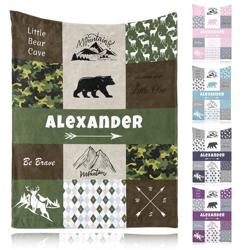 Snewvie Personalised Baby Blankets with Name,Custom Soft Flannel Blanket for Girl,Boys,Kids,Adult,Women,Customised Blankets with Printed Wildlife Gifts for Baby Shower Christmas Birthday(6Colors) — image 1