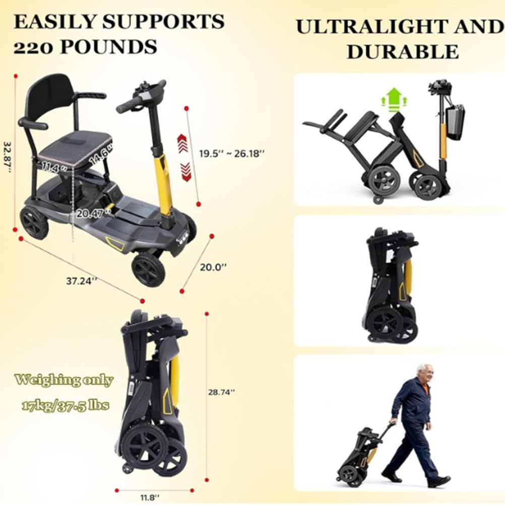 BCBKD Scooter Leggero, Pieghevole, per Adulti, con Autonomia di 20 Km, Sedia A Rotelle Elettrica A 4 Ruote, per Anziani, Disabili