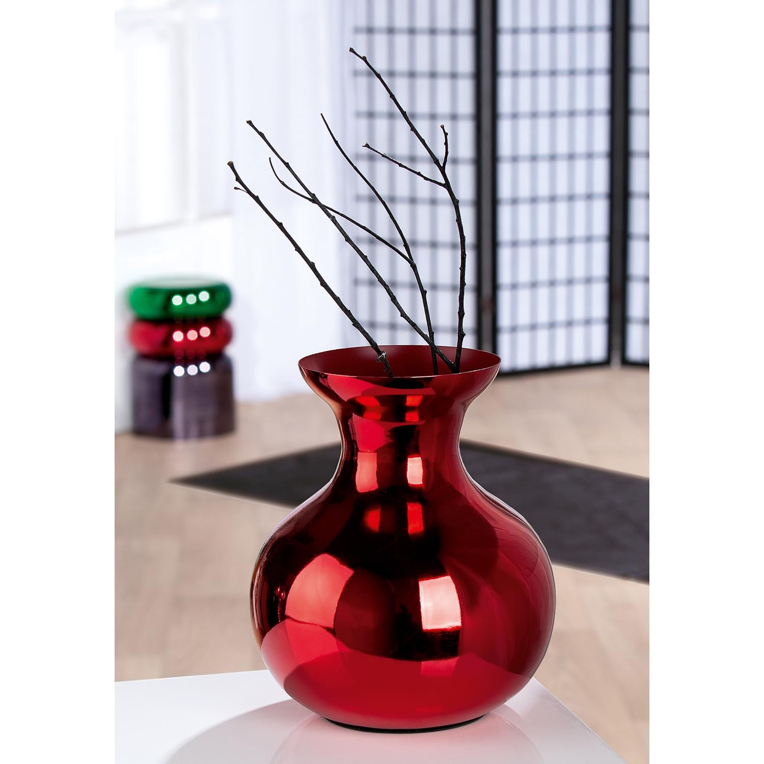 GILDE Wazon Kioto z żelaza – pękaty – błyszczący – czerwony – wysokość 25 cm x Ø 22 cm – wodoszczelny wazon na kwiaty