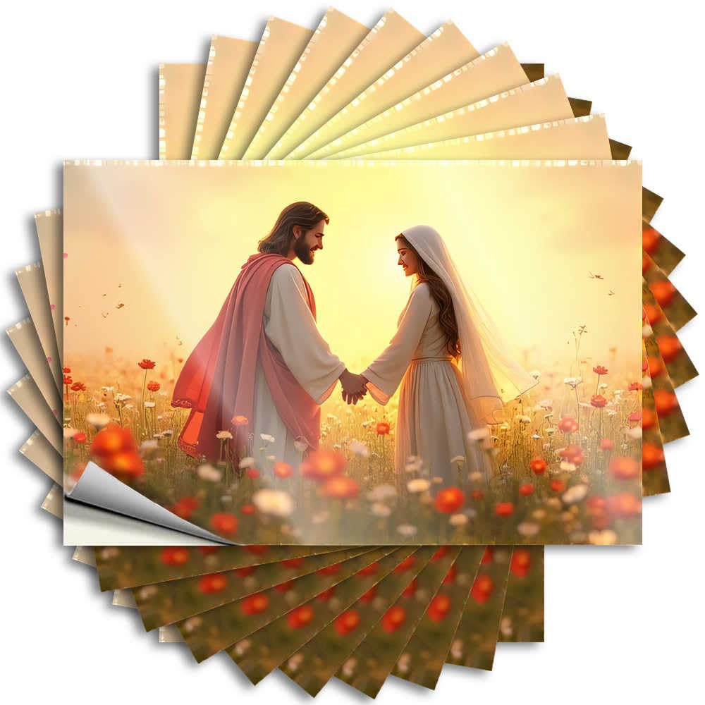 Jesus and Mary in The Field of Flowers Garage Retro - Funny Decals Self Adhesive Sticker(6X9CM)