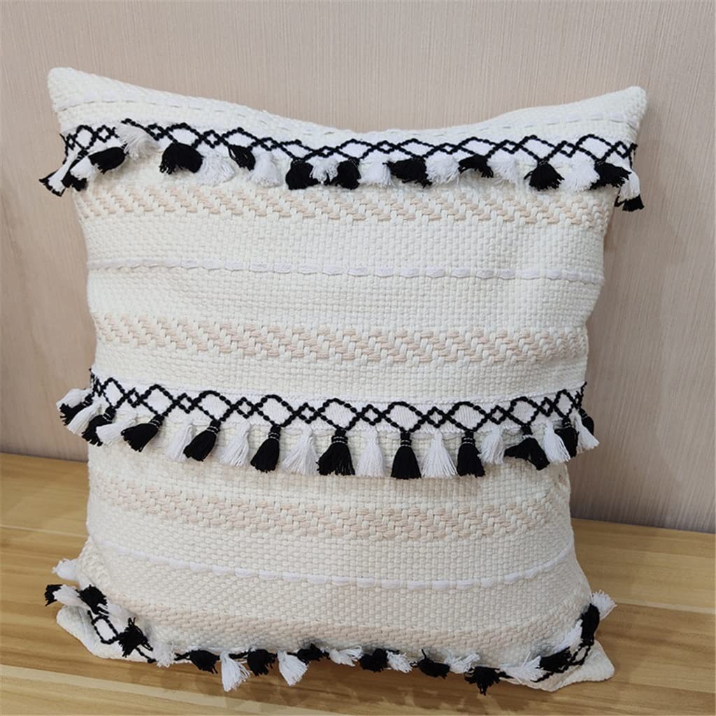 Poszewka na poduszkę, bawełna, poduszka na poduszk Poduszka Nordic Pillow z bawełny w paski i frędzlami w stylu boho, poszewka na poduszkę w stylu etnicznym, poduszka do salonu, poduszka do talii(Arge