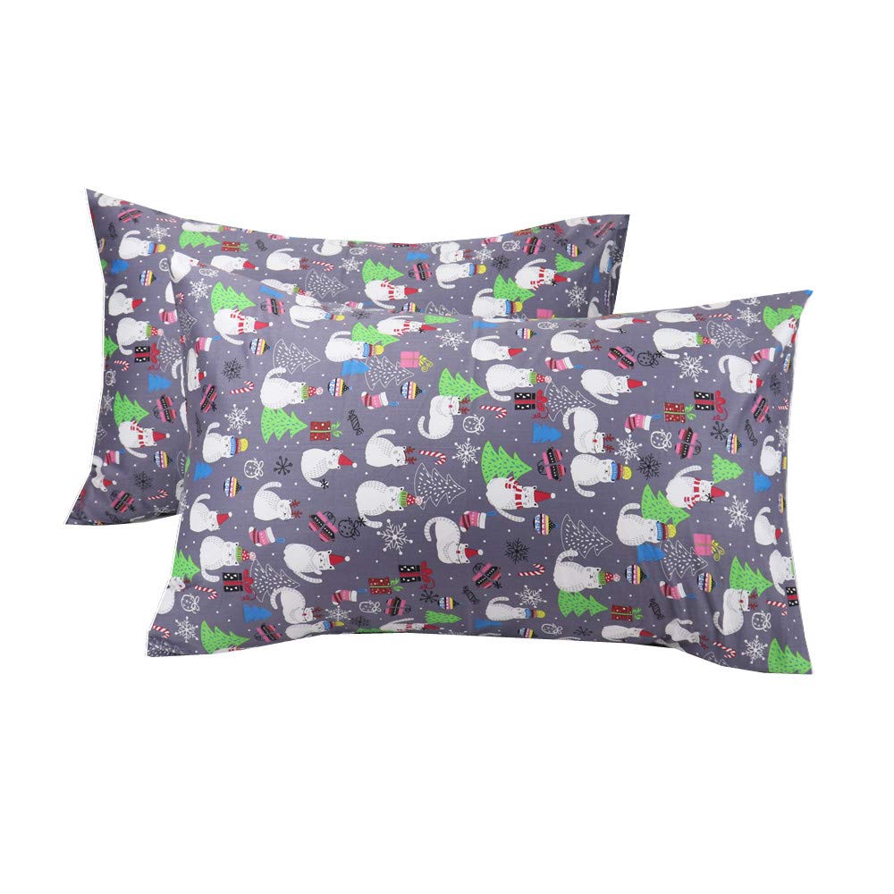 Grey Christmas Pillow Cases Standard Size, 100% Cotton 600 Thread Count Queen Size Pillowcase Set of 2, 20x30 inches