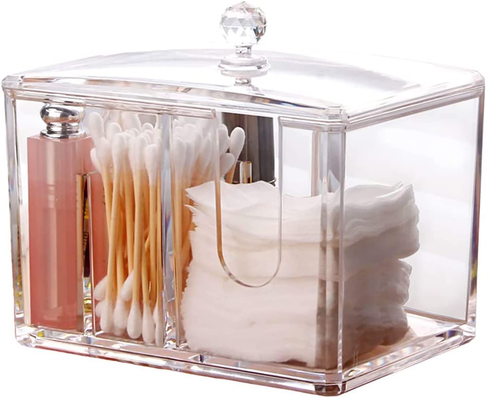 Cotton Pads Holder Makeup Organizer Cosmetics Makeup Acrylic Clear Cotton Swab Box Cotton Pads Dispenser, 4 Sections