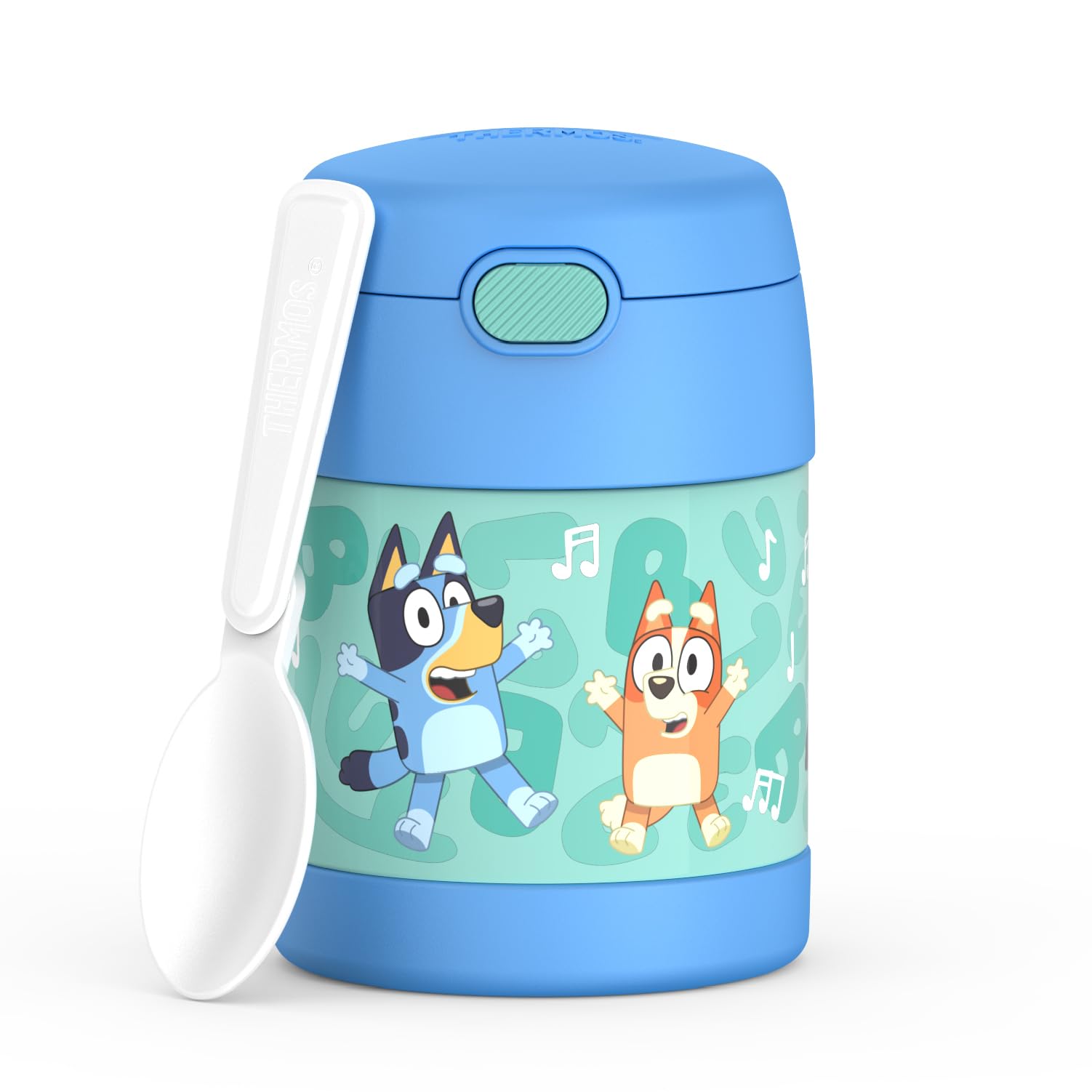 FUNTAINER Kids Food Jar with Spoon, 10oz, Bluey