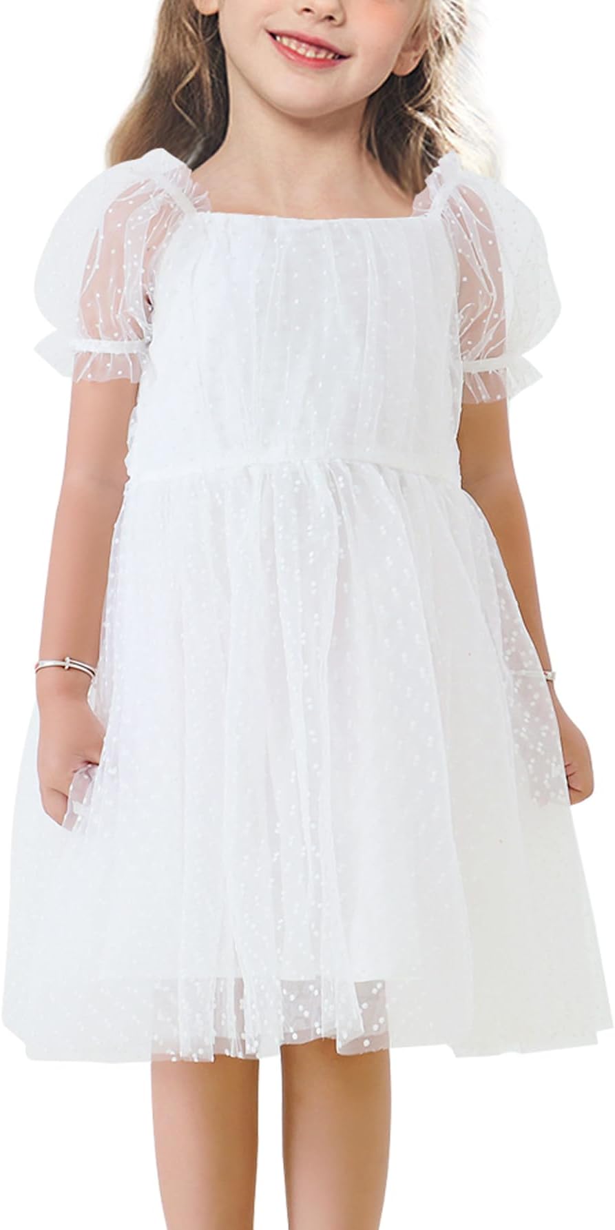 Tutu.kkToddler Girl Flower Gril Princess Dresses Dot Tulle Puff Sleeve Party Tutu Dress for Birthday