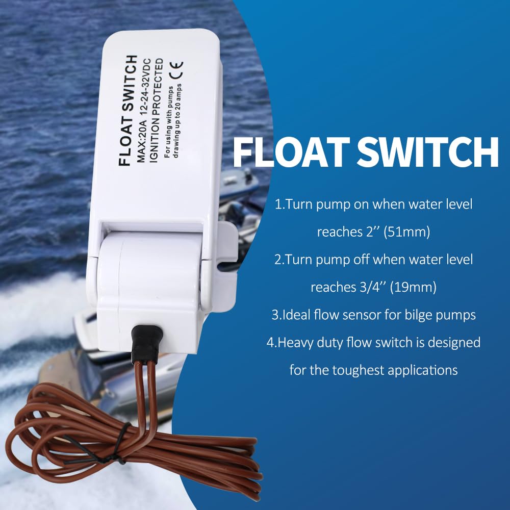 Bomba de achique de 1500 Gph de 12 voltios, bomba de agua para barco ocupa poco espacio y tiene un sonido silencioso, adecuada para barcos de agua y estanques, con interruptor flotante
