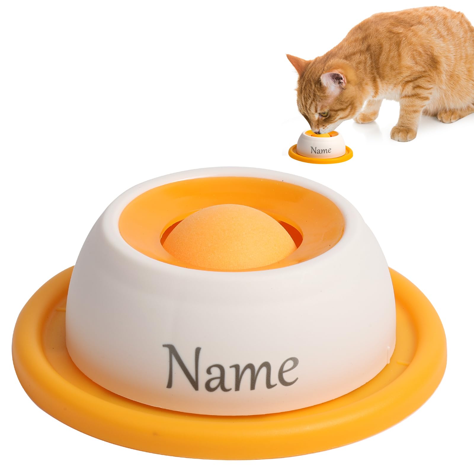 CQSXM Personalised Pet Lick Bowl, Personalized Name or Nickname Lick Ball for Dogs and Cat, Interactive Slow Feeder Lick Toy for Calming Healthy Anxieties Relief (Yellow)