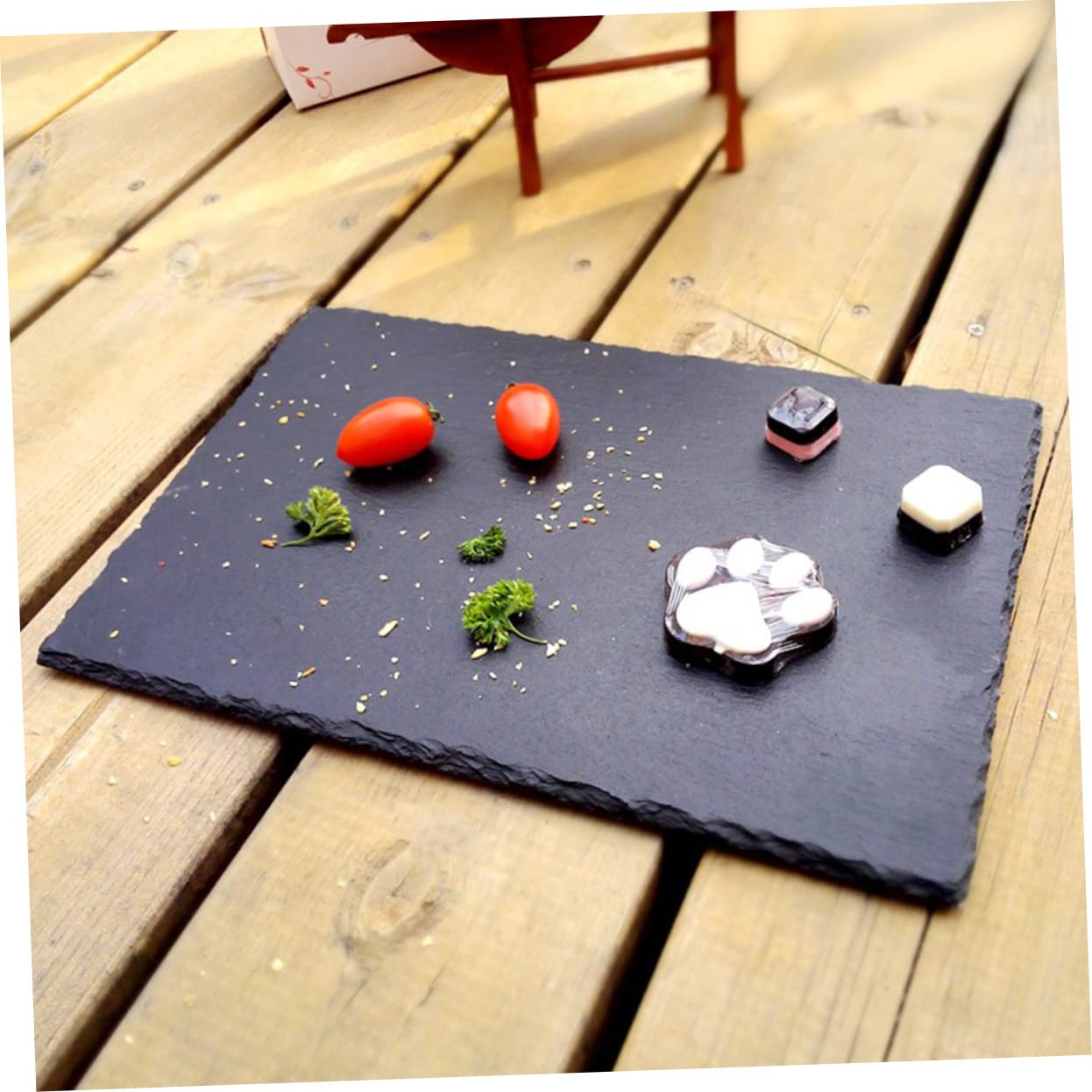 Cabilock Assiette à Sushis en Ardoise Noire Réutilisable Lot de 2