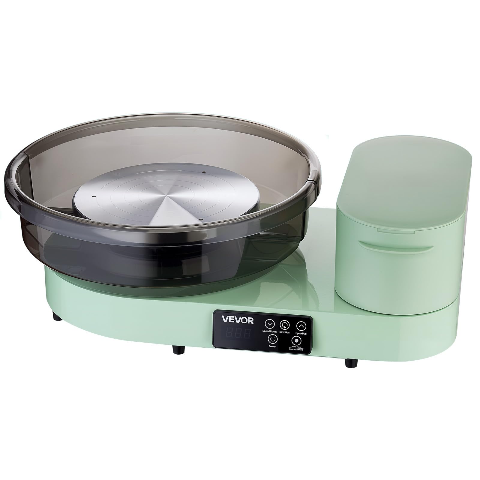 VEVOR Torno de Alfarero, Placas de 36 y 28 cm, Rueda de Cerámica Eléctrica, Velocidad Ajustable de 30 a 300 RPM, Máquina de Arcilla con Pedal Pantalla Almacenamiento, Aluminio, para Bricolaje, Verde