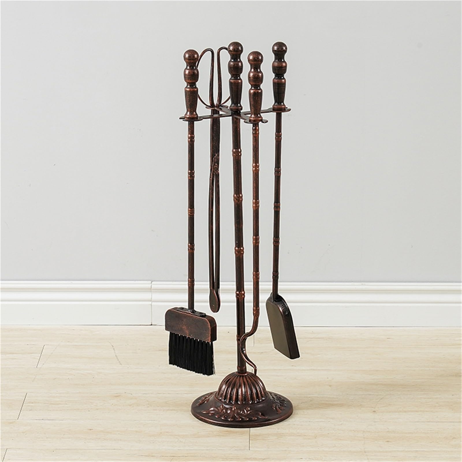 Juego de Limpieza de Chimenea, Herramientas para Chimenea, Palas, Ganchos para Fuego, Cepillo, Utensilios de Hierro para Barbacoa, Juego de 4 Piezas, Herramientas para Chimenea, Bronce