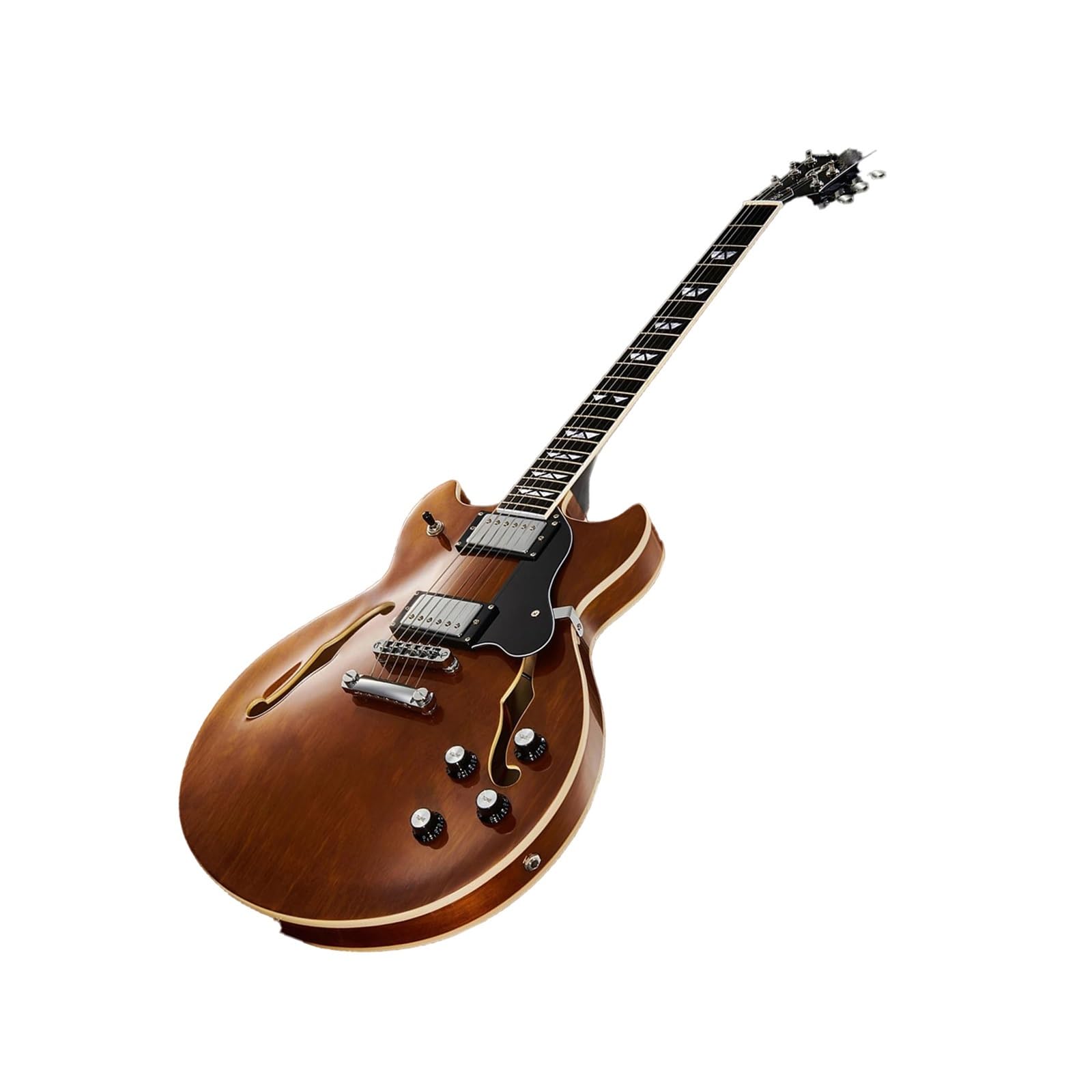 Guitare Électrique 6 Cordes Taille Standard Corps Semi Creux Tête Ronde Grandes Flûtes Guitare Électrique Débutants
