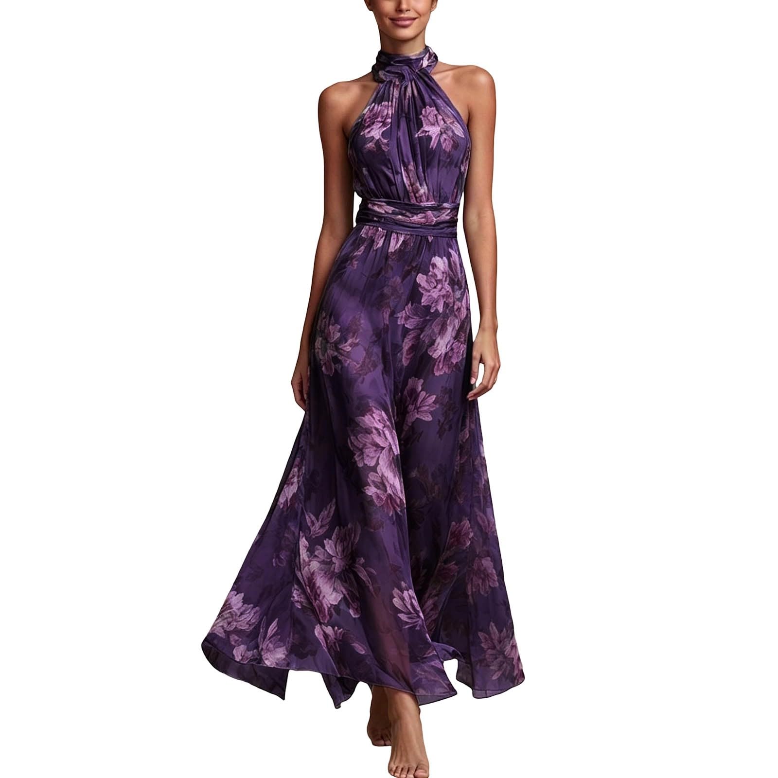 Vestiti Spalle Scoperte da Donna Abito Lungo Motivo Floreale Linea A Elegante Abito da Sera in Tulle Morbido E Traspiranti Vestito per Matrimonio Cocktail E Ballo