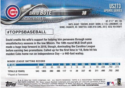 Miniatura 2 de 2018 Topps Update #273 David Bote #273 NM Near Mint RC Rookie
