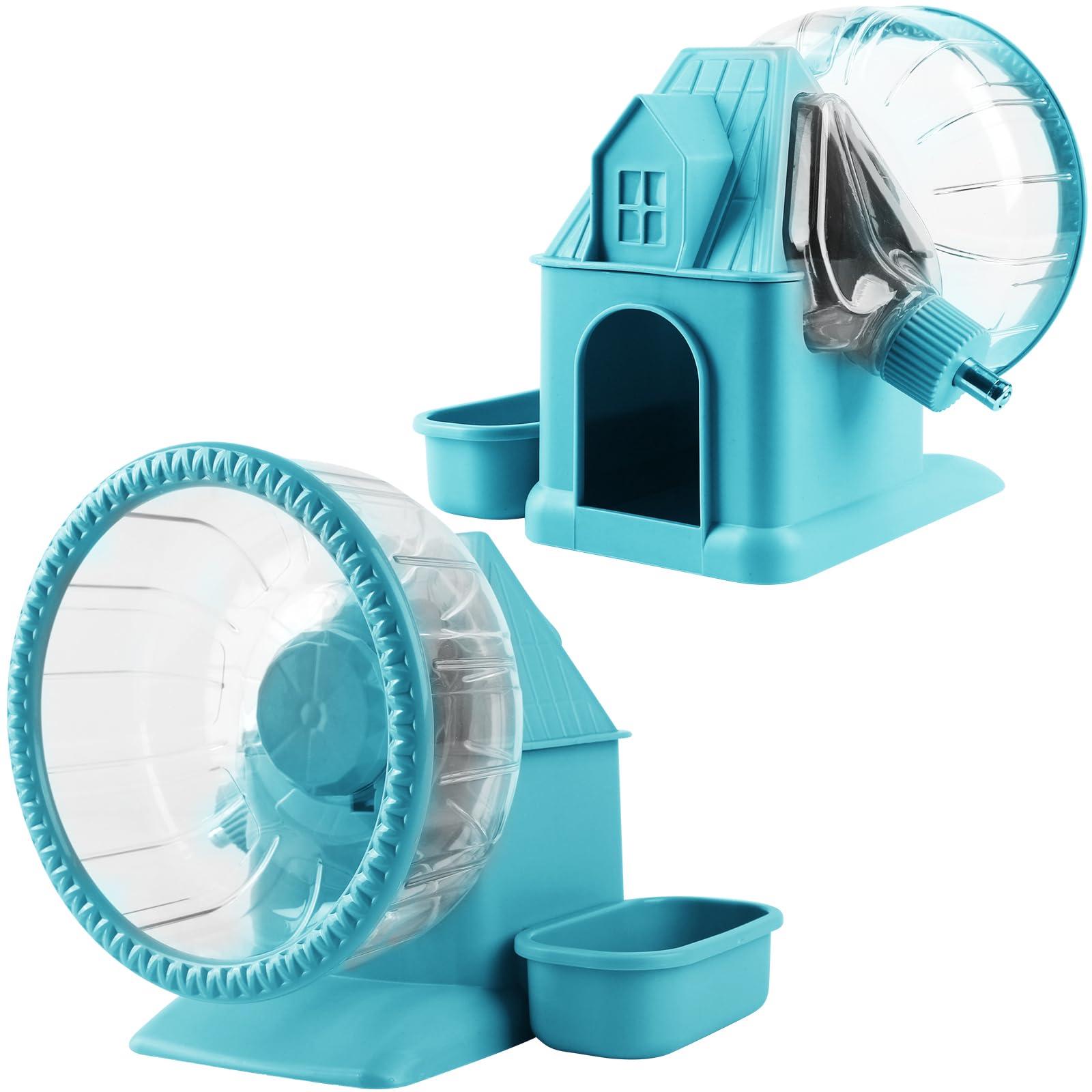 4 in 1 Silent Large Hamster Wheel Multifunctional Hamster Running Wheel Quite Running Spinner Wheel Accessories with Food Bowl Water Bottle for Hamsters Dwarf Gerbil (Blue)
