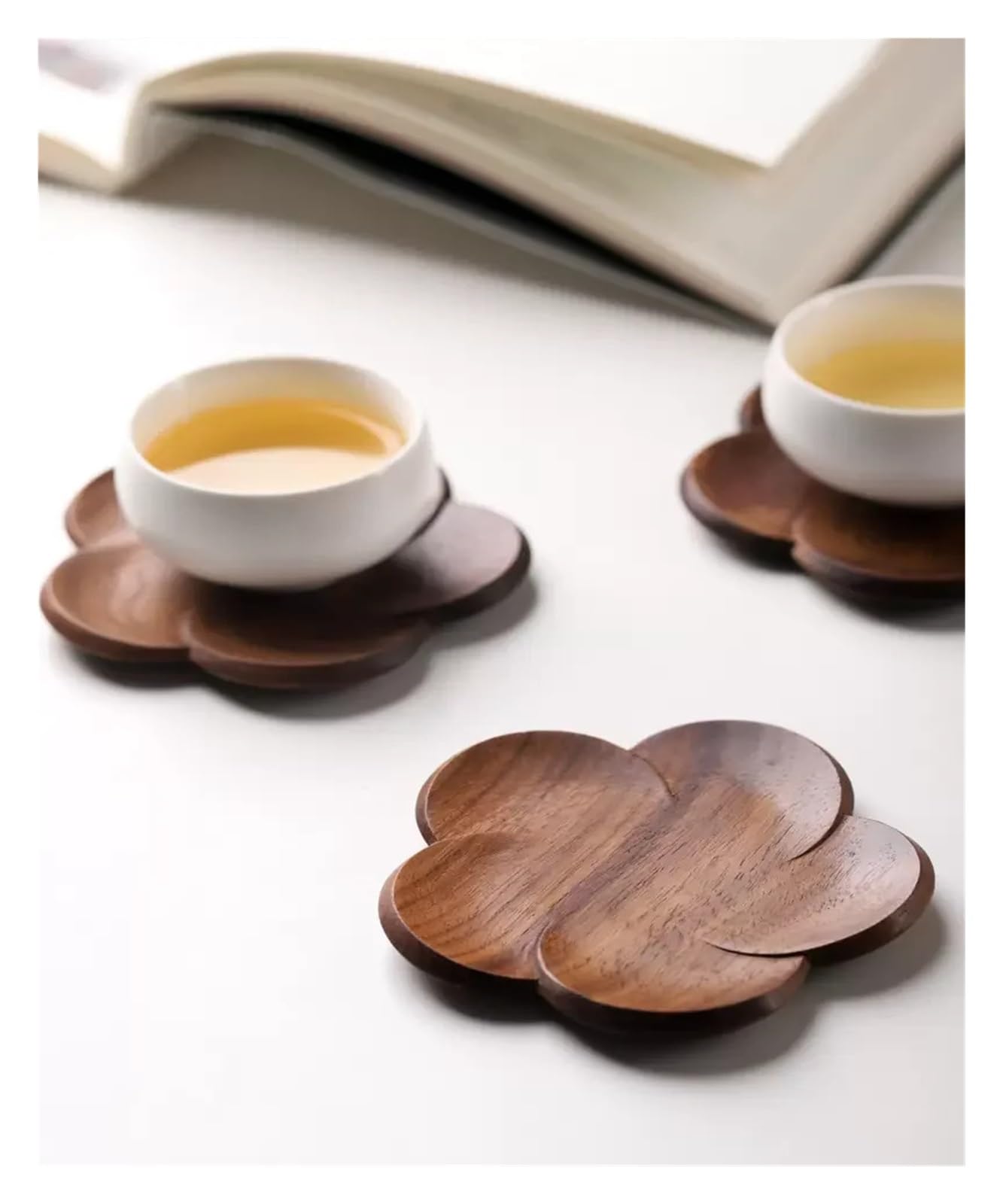 Posavasos de Madera Maciza con rodajas de raíz de Loto de Nogal Negro, Almohadilla Aislante Creativa, Taza de té de Madera antiescaldaduras(Style02 2PC)