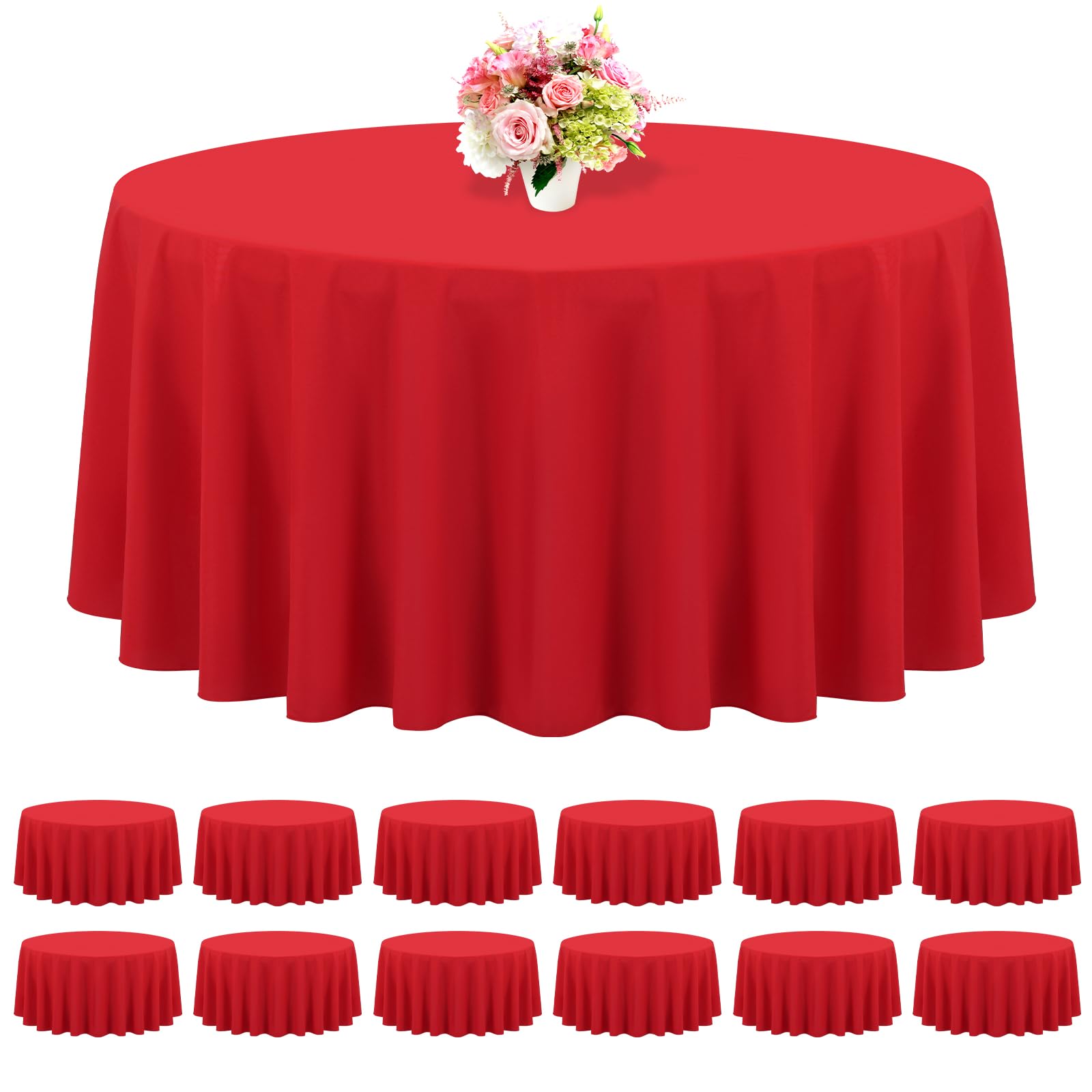 REWOMC Round Tablecloths - 90 Inch, Red Polyester Table Cover for Round Table, Stain and Wrinkle Resistant Washable Fabric Table Cloth, Polyester Tablecloth for Wedding Banquet Parties