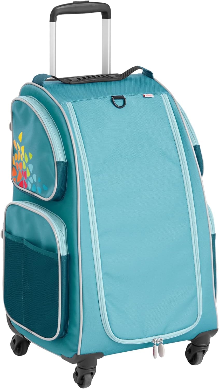 HABA Kinder-Schranktrolley Petrol mit 4 Rollen – Kinderkoffer aus recyceltem Polyester mit Schmutzwäschebeutel, 3 herausnehmbaren Böden und 4 Reißverschluss-Außentaschen – 2012724001