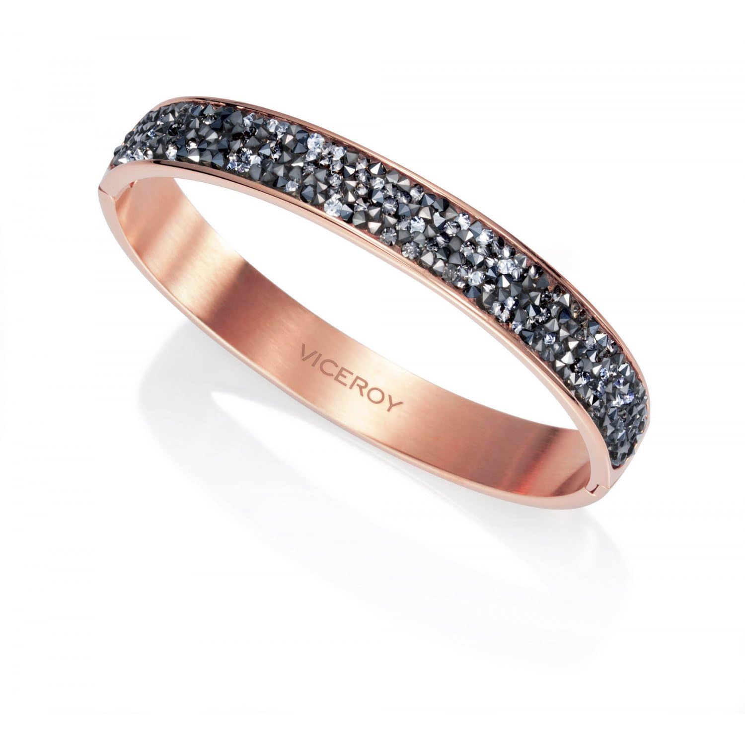 Viceroy Pulsera Brazalete para Mujer de Acero Inoxidable con Acabado en Tono Rosado - Diseño Ovalado con Efecto Diamantado - Joya Elegante para Regalo