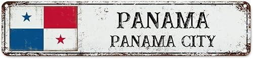 Placa de pared de metal con bandera nacional de Panamá, decoración de pared de metal vintage de ciudad de Panamá, recuerdo de país, letrero de metal
