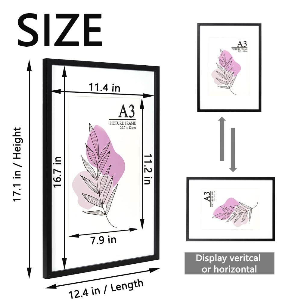Baoee Black Picture Frame A3,Set of 3, photo frame with acrylic glass, A3 Frame, A3 Poster Frame - Image 2