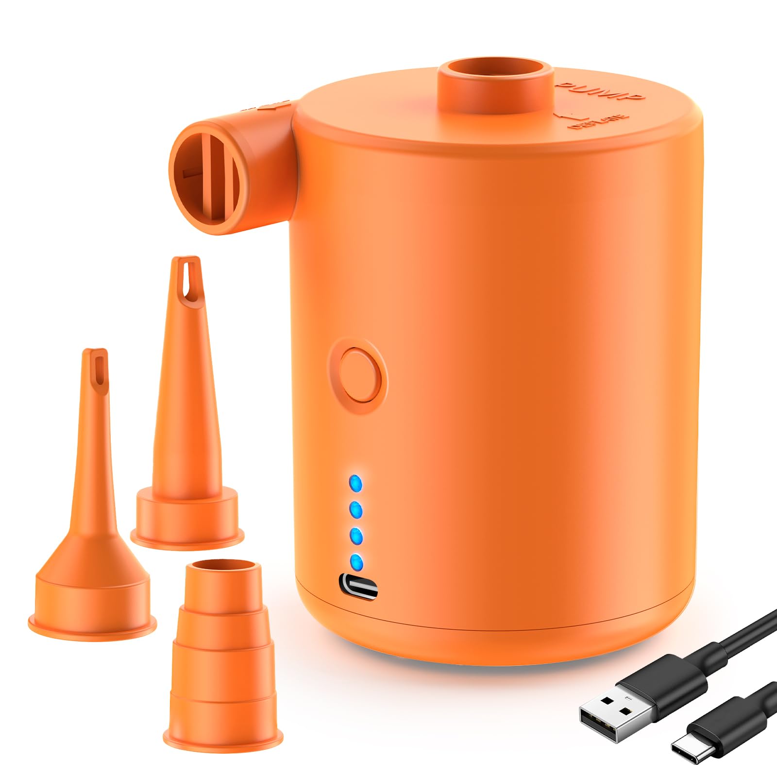 Electric Air Pump Portable Rechargeable: 4000mAh Air Pump for with Fast Inflating Compact Mini Air Bed Pump for Inflatable Swimming Pool Camping (Orange)
