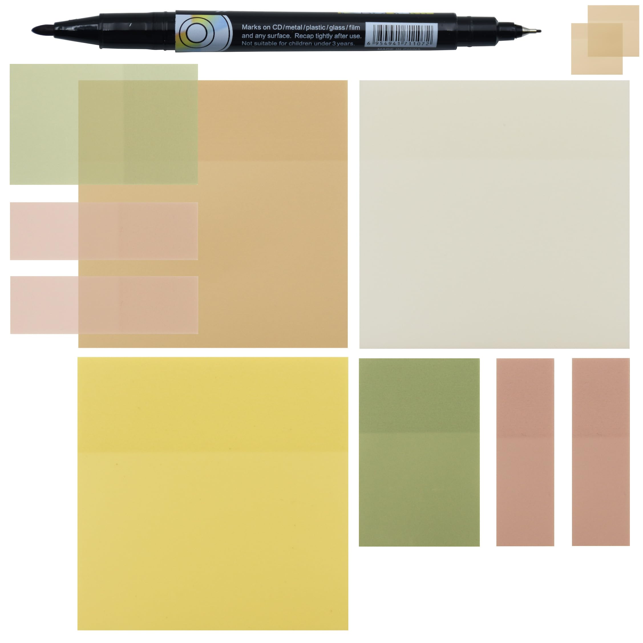 YOUDEFUL Transparent Sticky Notes, 3"x3" Cute Translucent Page Flags Book Markers Stickers, Planner Accessories Sticky Notes, Office School Bible