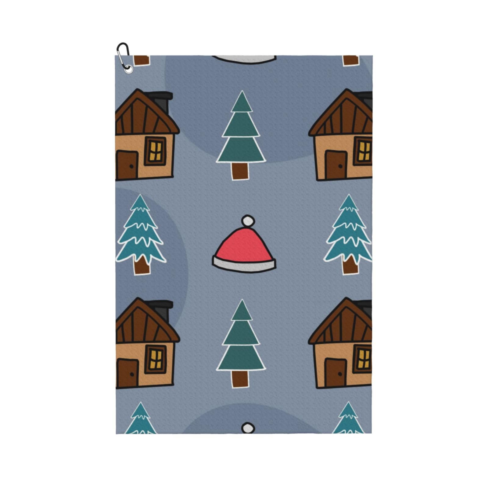 Hnnkloy Merry Christmas Christmas Tree, 16x24 in Portable Waffle Golf Towels with Carabiner Clip for Golf Bag