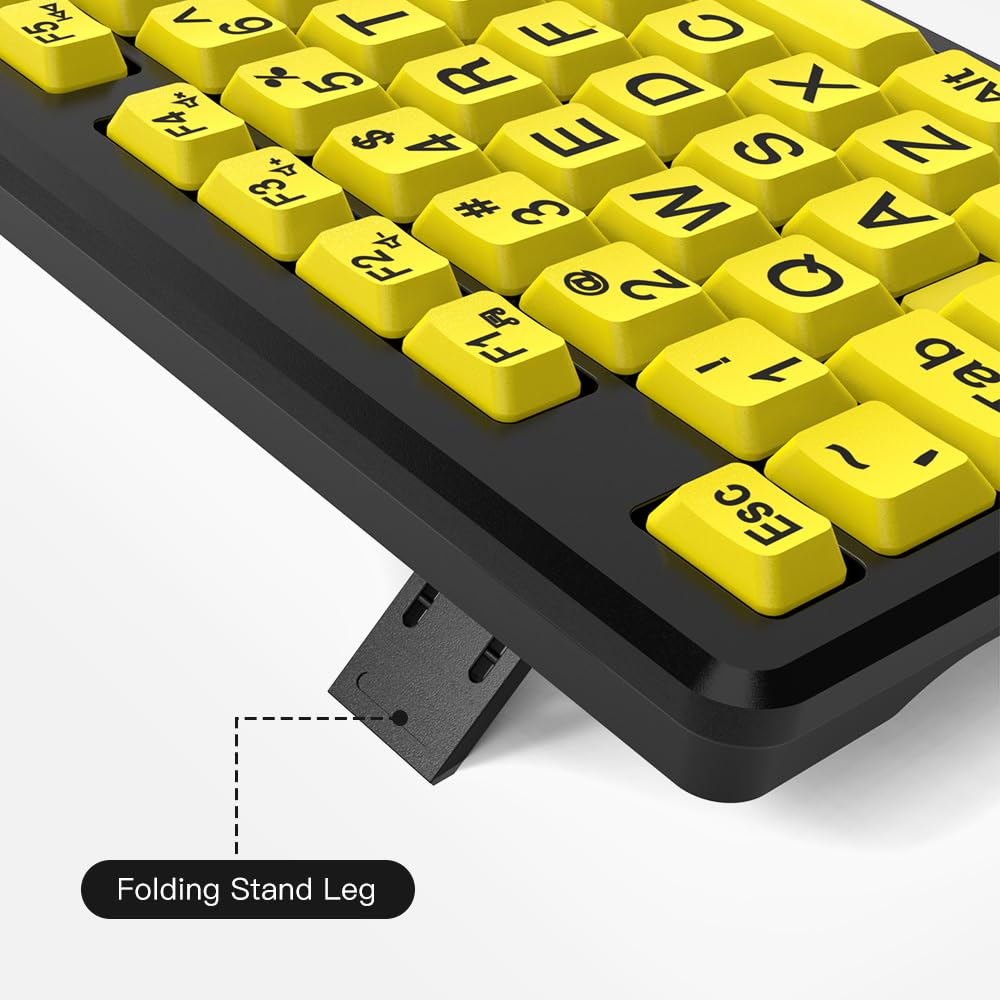 Tastiera Cablata Tastiera USB a Caratteri Grandi per Anziani | Tasti gialli ad alto contrasto per non vedenti Digitazione silenziosa Plug and Play per l'home office