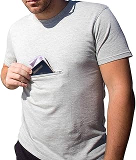Men's Crew Neck T Shirt with 1 Secret Hidden Pockets for Traveling | Pic...