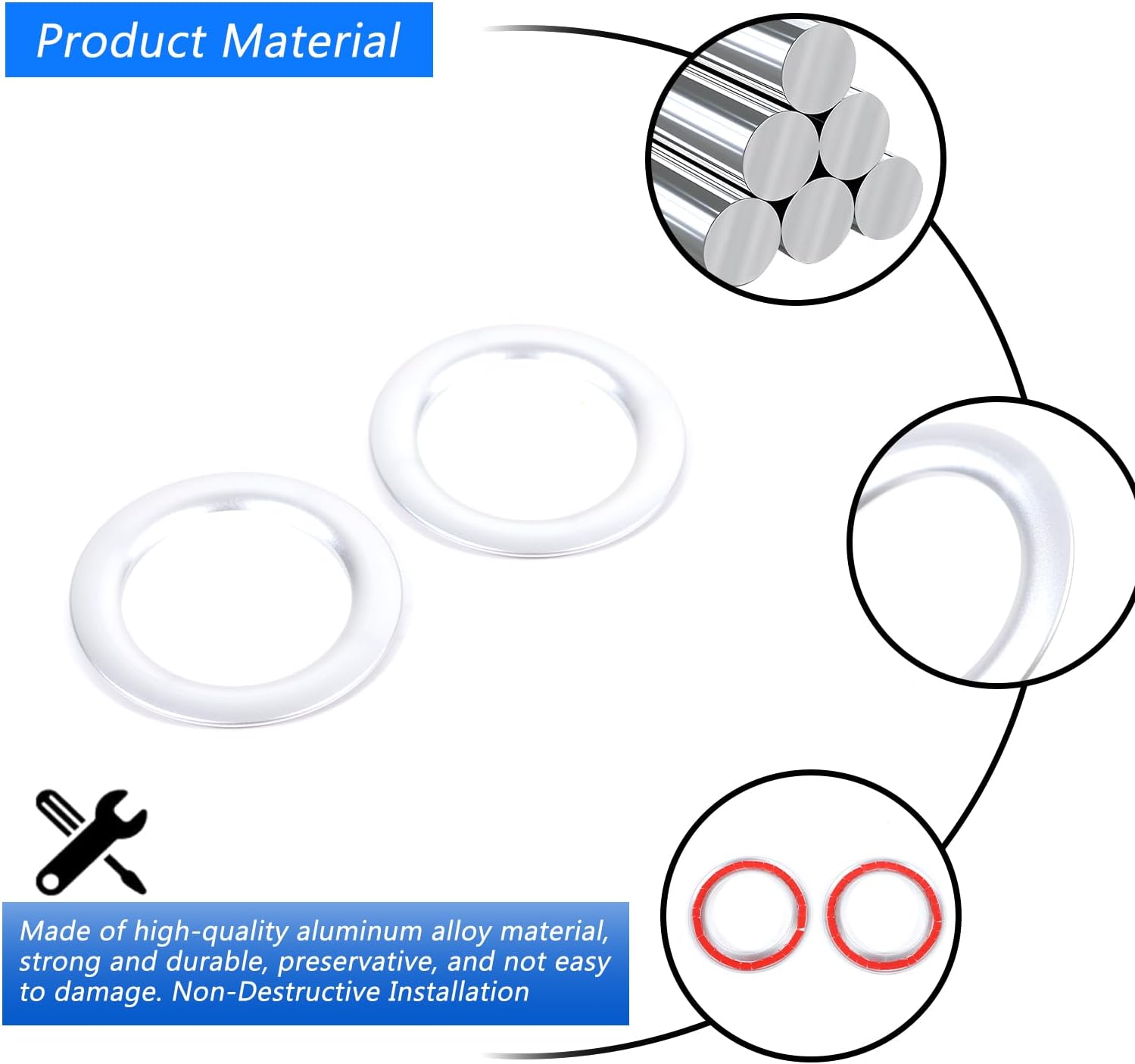 Aluminum Alloy Air Vent Rings Air Condition Outlet Covers Trims Compatible with Land Rover Defender 2004-2019 Car Center Console Dashboard Air Conditioning Outlet Cover Interior Trim Kits (Silver)