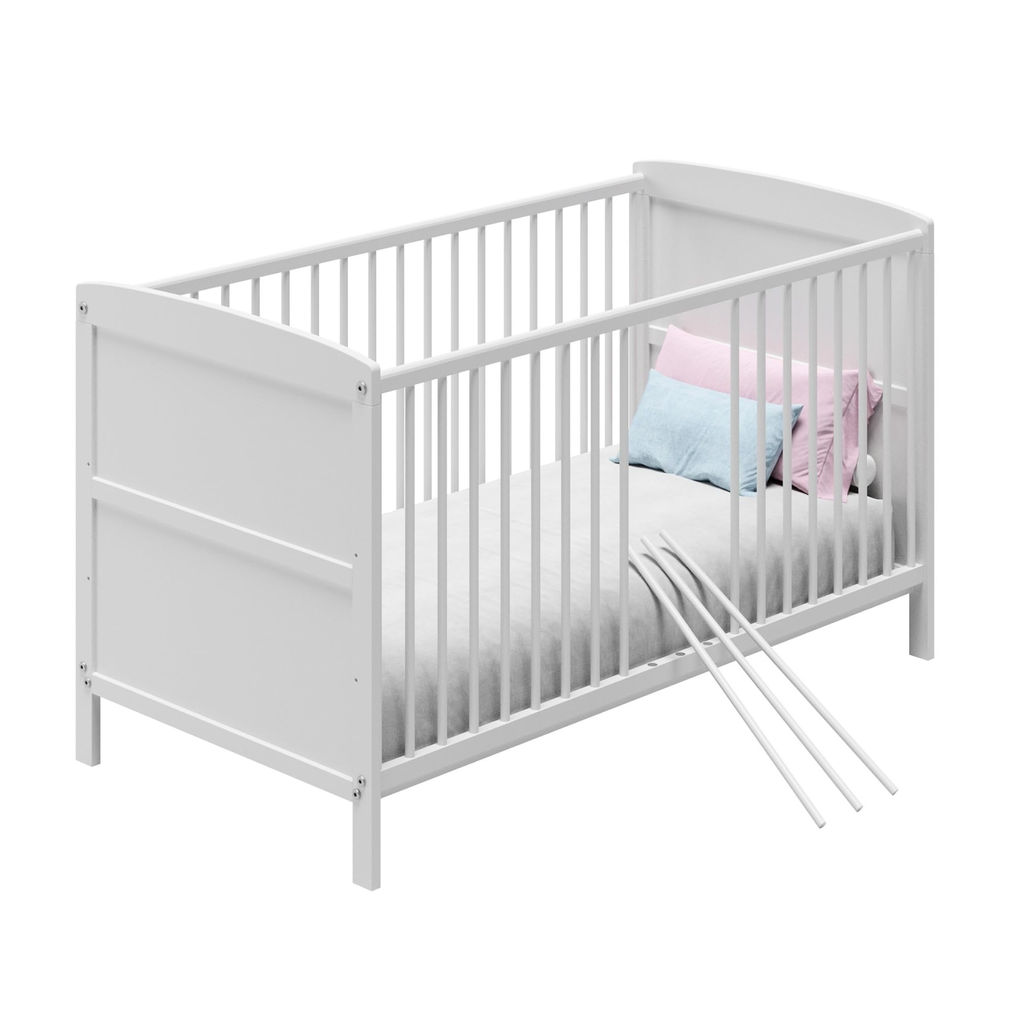 Cuna de 70 x 140 cm convertible con colchón, cuna de cuna regulable en altura y peldaños extraíbles opcionales con cajón | otro tamaño: 60 x 120 cm | 70 x 140 cm: desde el nacimiento hasta los 6 años