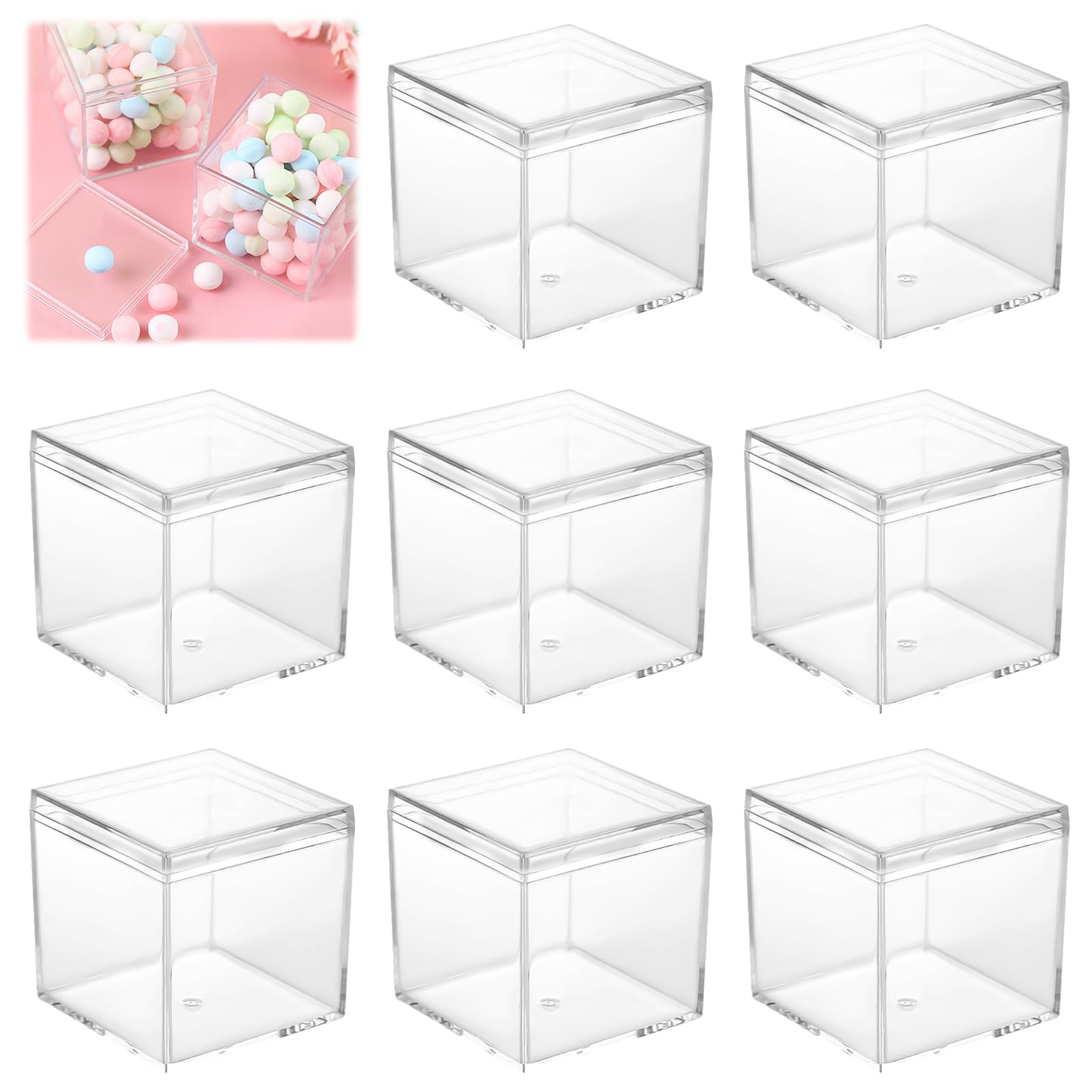 Keboyoe 8 stuks transparante acryl opbergdozen met deksel, transparante acryldoos, vierkant, voor het opbergen van sieraden, snoep, gastgeschenken (1 x 7 x 2,5 cm