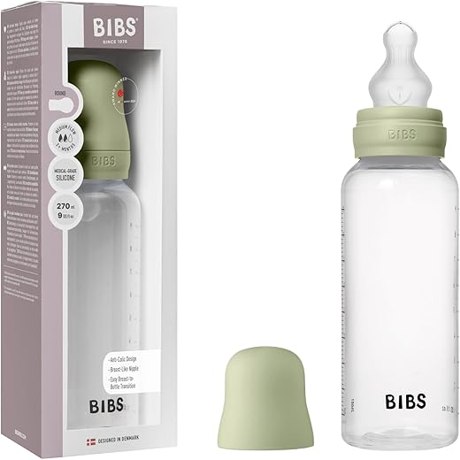 Biberón BIBS 270 ml, tetina de silicona - Anticólicos, sin BPA, tetina redonda, flujo medio, ligero y fácil de limpiar, adecuado para recién nacidos, 0+ años
