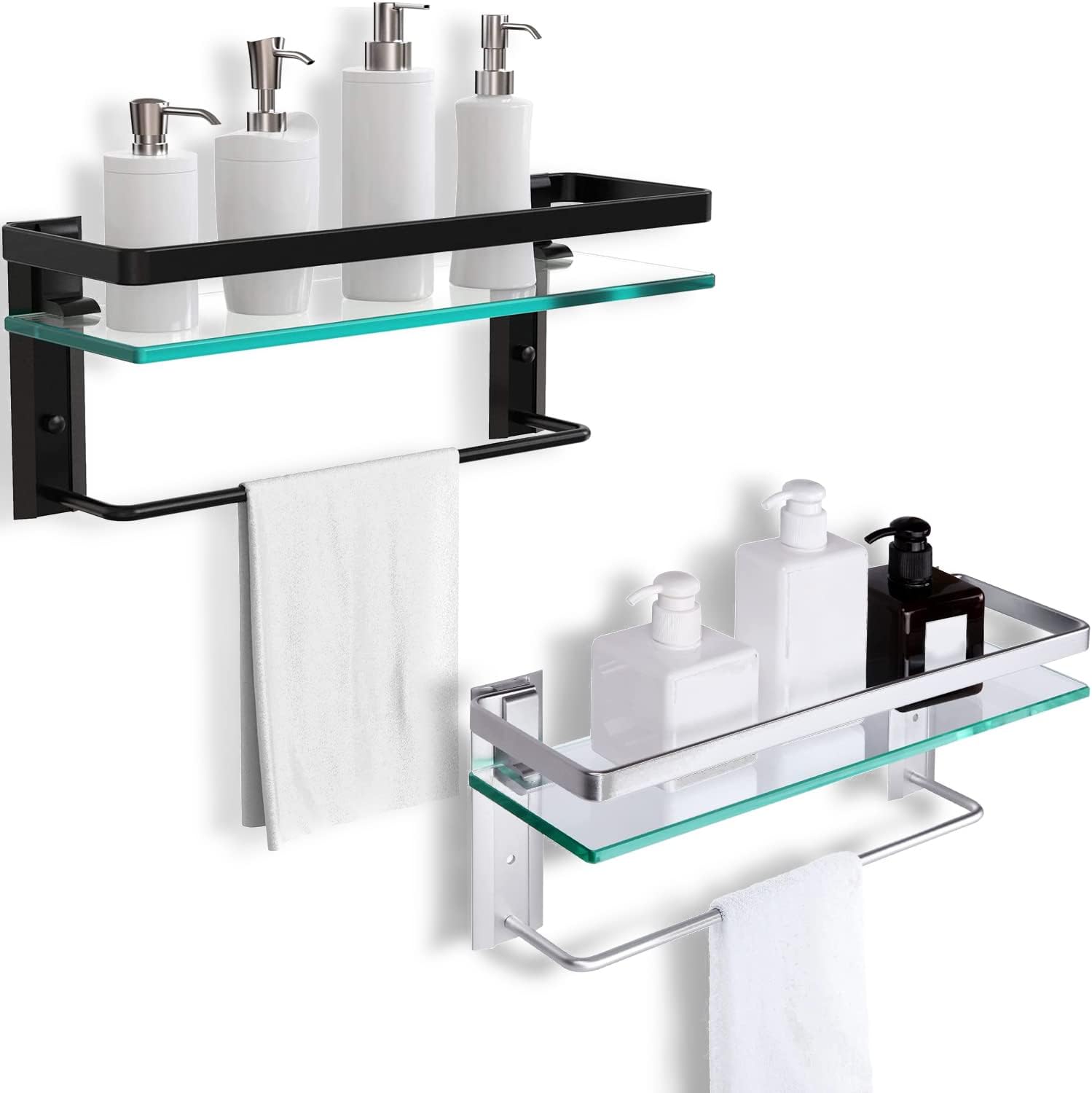 Vdomus Tempered Glass Bathroom Shelf with Towel bar Wall