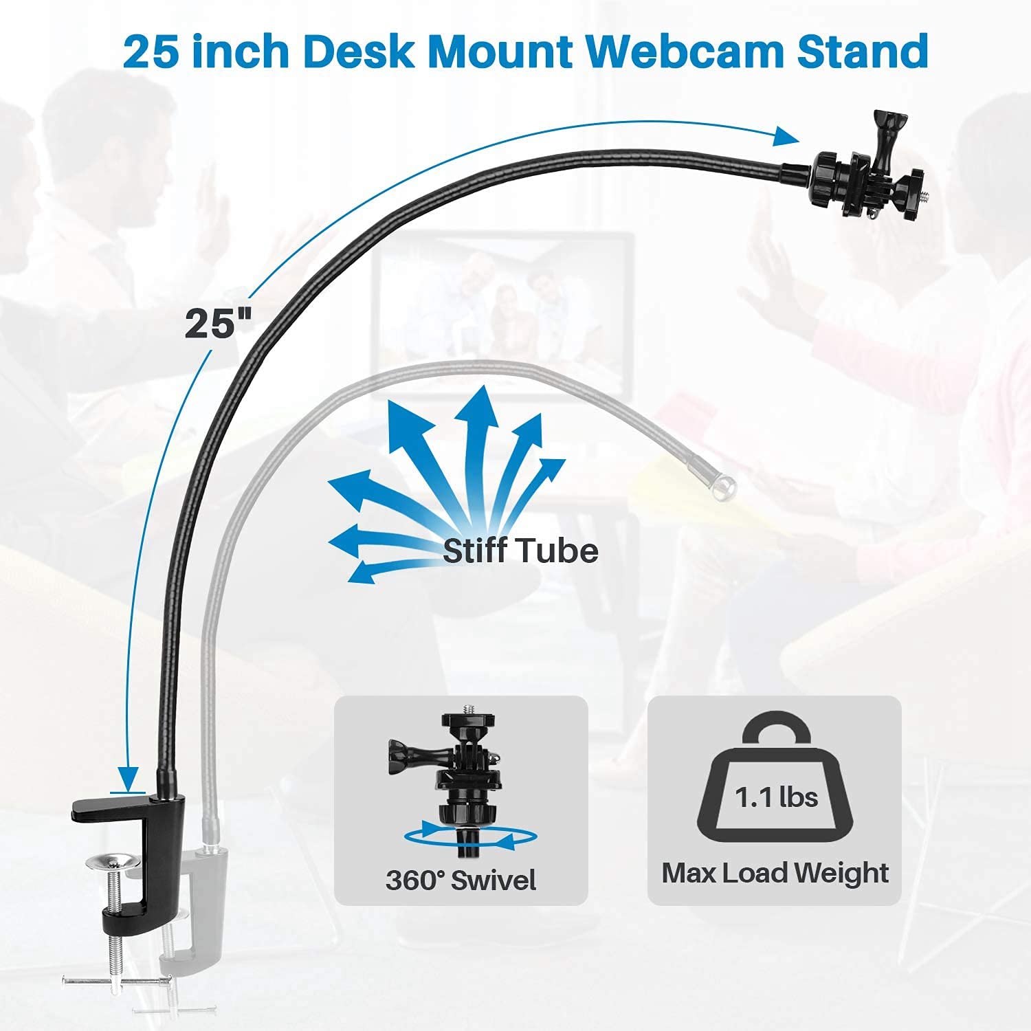 Support Webcam Flexible Col De Cygne Avec Pince Solide - Bras Réglable Multi-Angles Pour C920, C922, C930 Et Plus