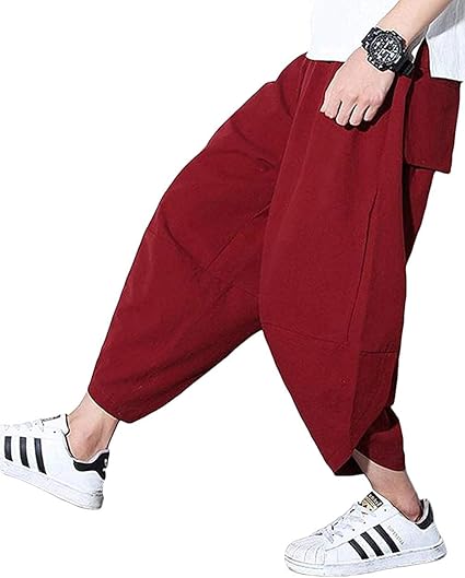 Amazon J Moose サルエルパンツ メンズ ズボン カジュアル ポケット 綿麻 ファション 7分丈 ヒップホップ系 男女兼用 ロング パンツ 通販