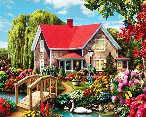 Peinture à strass cristal 5D maison fleurie, idée cadeau amusant