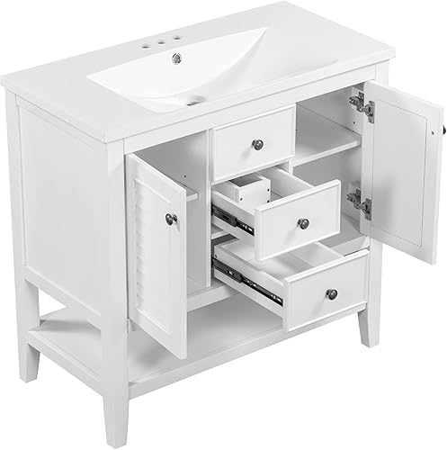 Miniatura 9 de LUMISOL Tocador de baño de 36 pulgadas con parte superior del fregadero, armario de baño moderno con puertas y cajones de cierre suave, tocador de