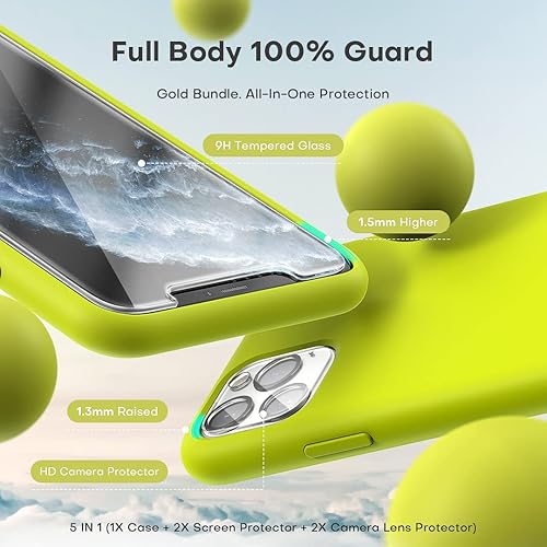 Vista 312 de TOCOL - Funda 5 en 1 para iPhone 11, con 2 protectores de pantalla + 2 protectores de lente de cámara, funda delgada de silicona líquida a prueba