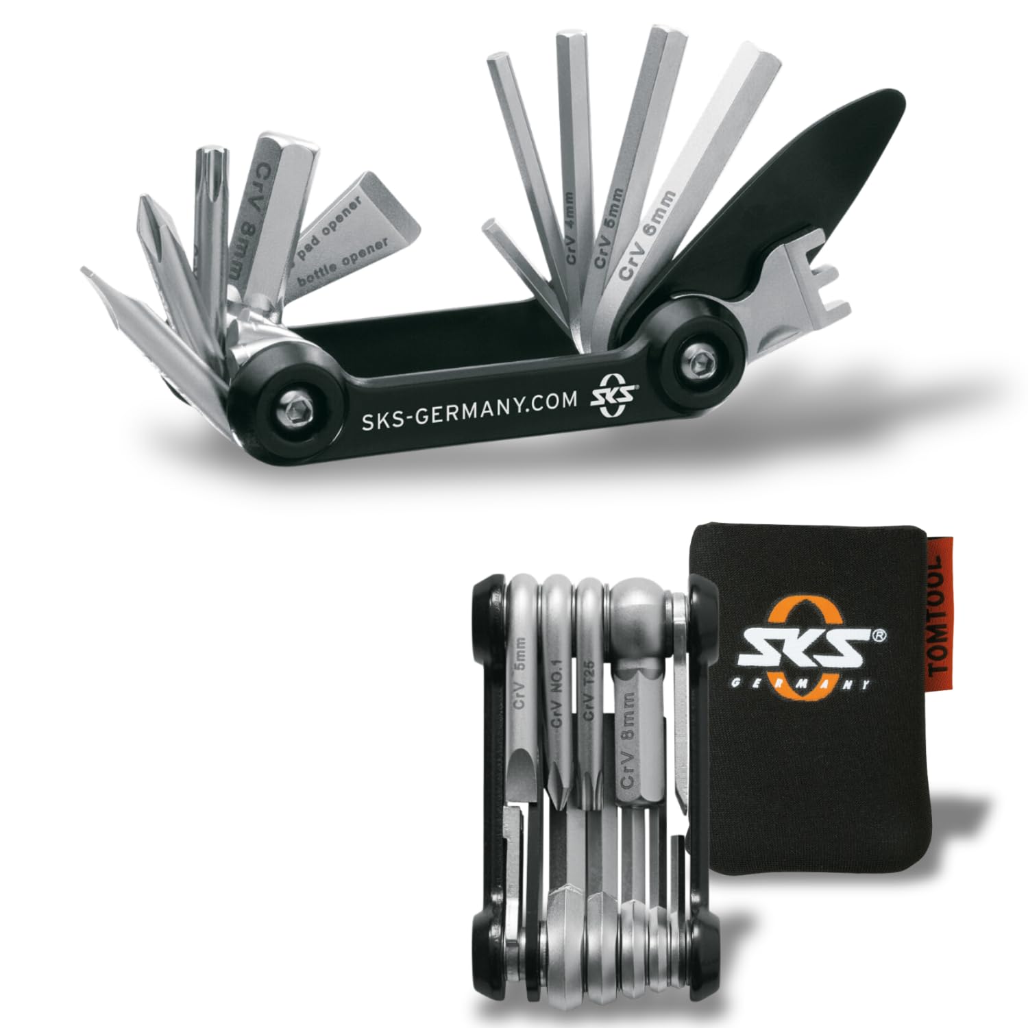 SKS GERMANY TOM Mini Tool narzędzie wielofunkcyjne do roweru, mini narzędzie, ze stali nierdzewnej/aluminium, wiele wbudowanych funkcji narzędzi