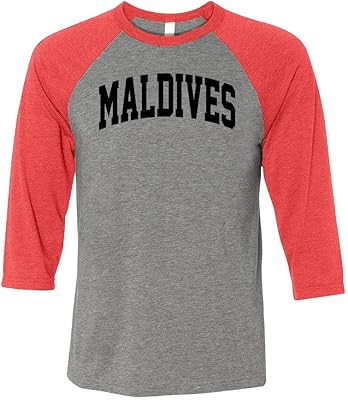 Maldives Collegiate Three-Quarter Raglan Sleeve Baseball Shirt Unisex Small Grey/Red