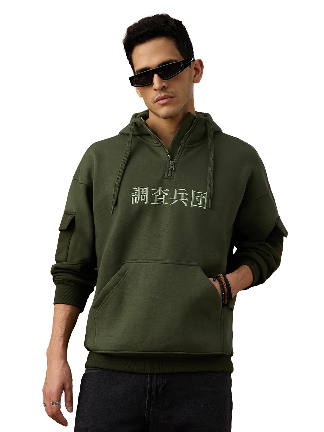 the souled store Attack on Titan: Survey Corps Men and Boys Full Sleeves Hooded Neck Dark Green Graphic Printed Cotton Blend Oversized Fit Streetwear Winter Zipper Hoodie-picture-23