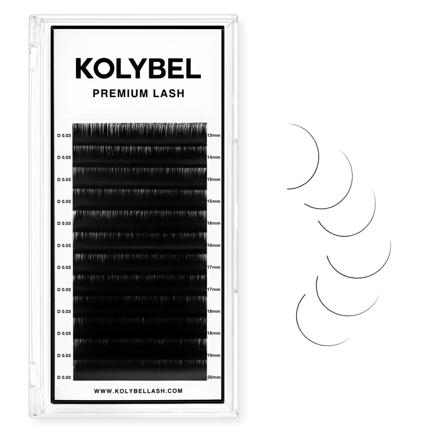 KOLYBEL Classic Lash Extensions 0.03 C CC D DD J B L Curl 13-20mm Mixed Lash Trays Premium Silk Eyelash Extensions Matte Dark Lash Extension for