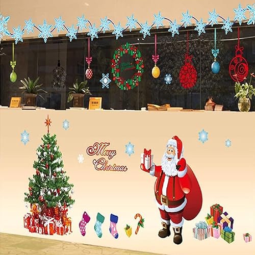 Miniatura 8 de Calcomanías de Navidad para ventanas, corona, copos de nieve, Papá Noel, árbol de Navidad, pared, ventana, calcomanías para puerta, calcomanías