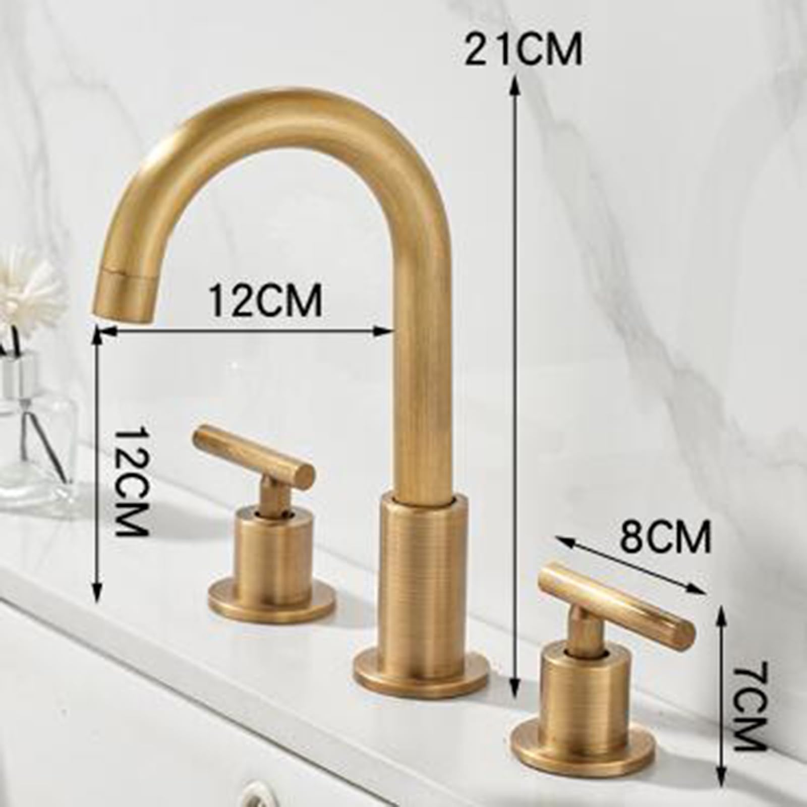 Grifo de baño antiguo de latón de 3 orificios, grifo mezclador de dos mangos con núcleo de válvula de cerámica, accesorio de fregadero resistente a la corrosión para la renovación del hogar, fácil ins