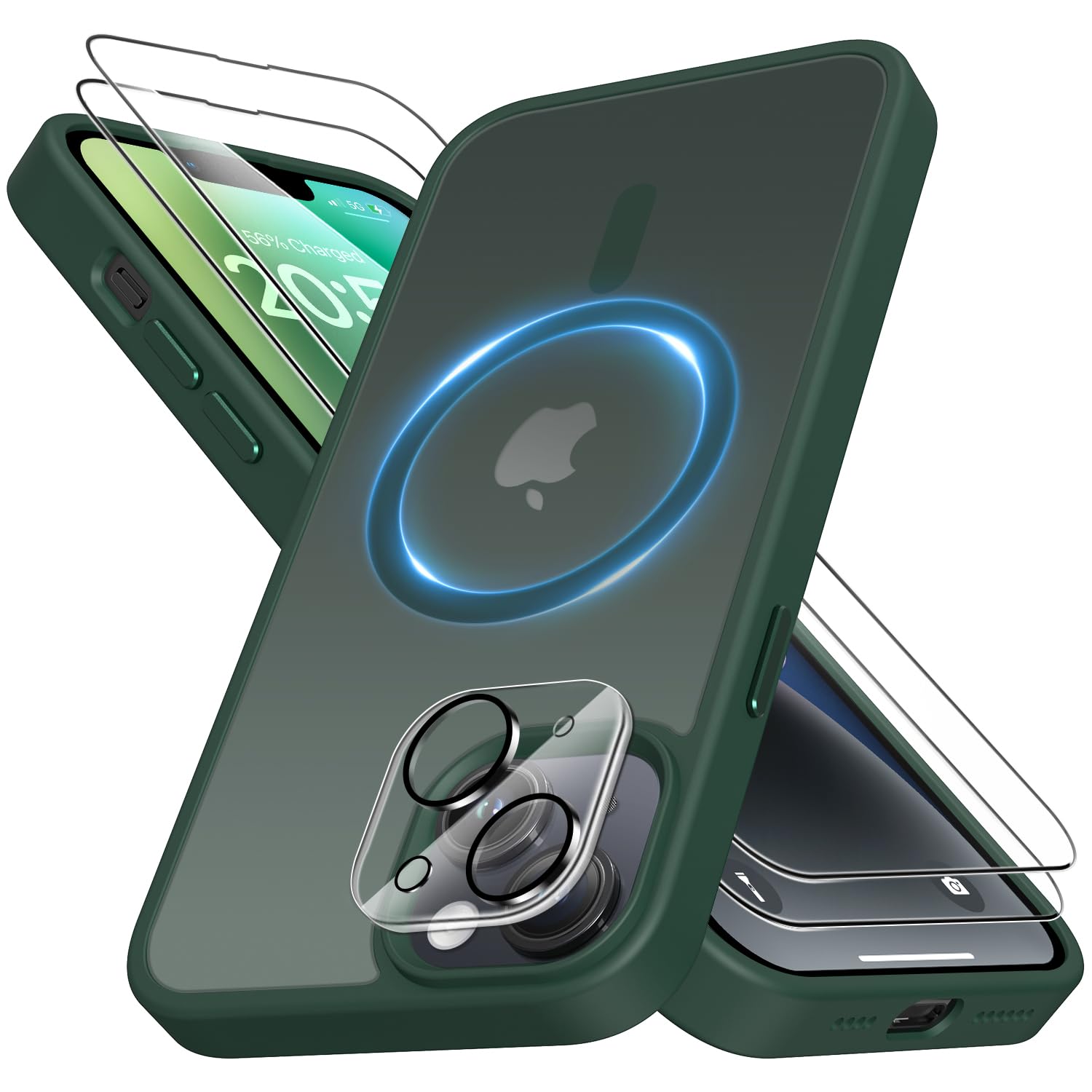Mootobo for iPhone 14 Plus Case 4 in 1 Strong Magnetic with 2 Screen Protector + 1 Camera Protector, Support MagSafe Accessories, Military-Grade Protection Case for iPhone 14 Plus 6.7 inch- Deep Green